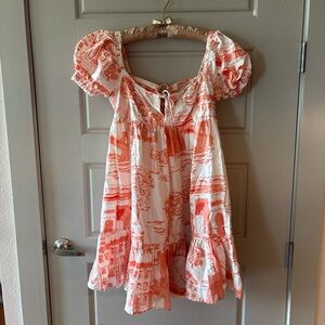 Urban Outfitters Orange and White Backless Dress